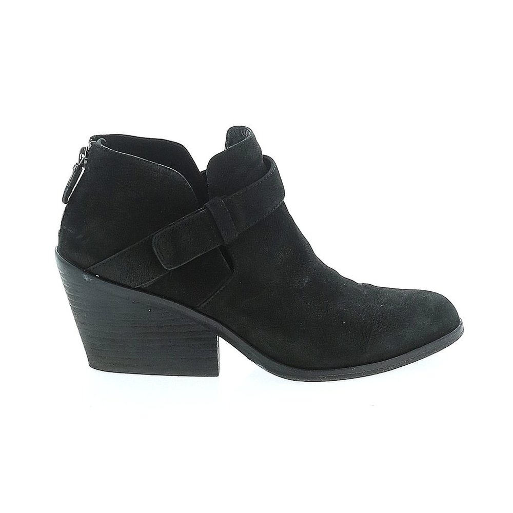 Eileen Fisher Ives Black Tumbled Nubuck Ankle Bootie Strap Zipper 7.5